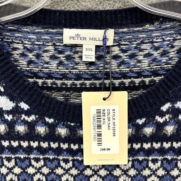Peter Millar Sweater Mens XXL Blue Crewneck Fair Isle Merino Wool Blend $248 - Picture 11 of 16